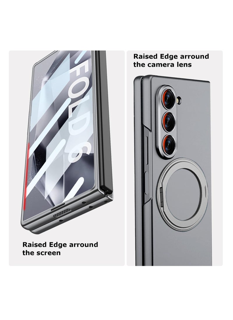 Aookay - For Samsung Z Fold 6 2024 Case with Magnetic Ring Stand, Z Fold 6 Magnetic Protective Case with Built-in Screen Protector, Thin and Hard PC Protective Case for Z Fold 6 (Grey) - Image 1