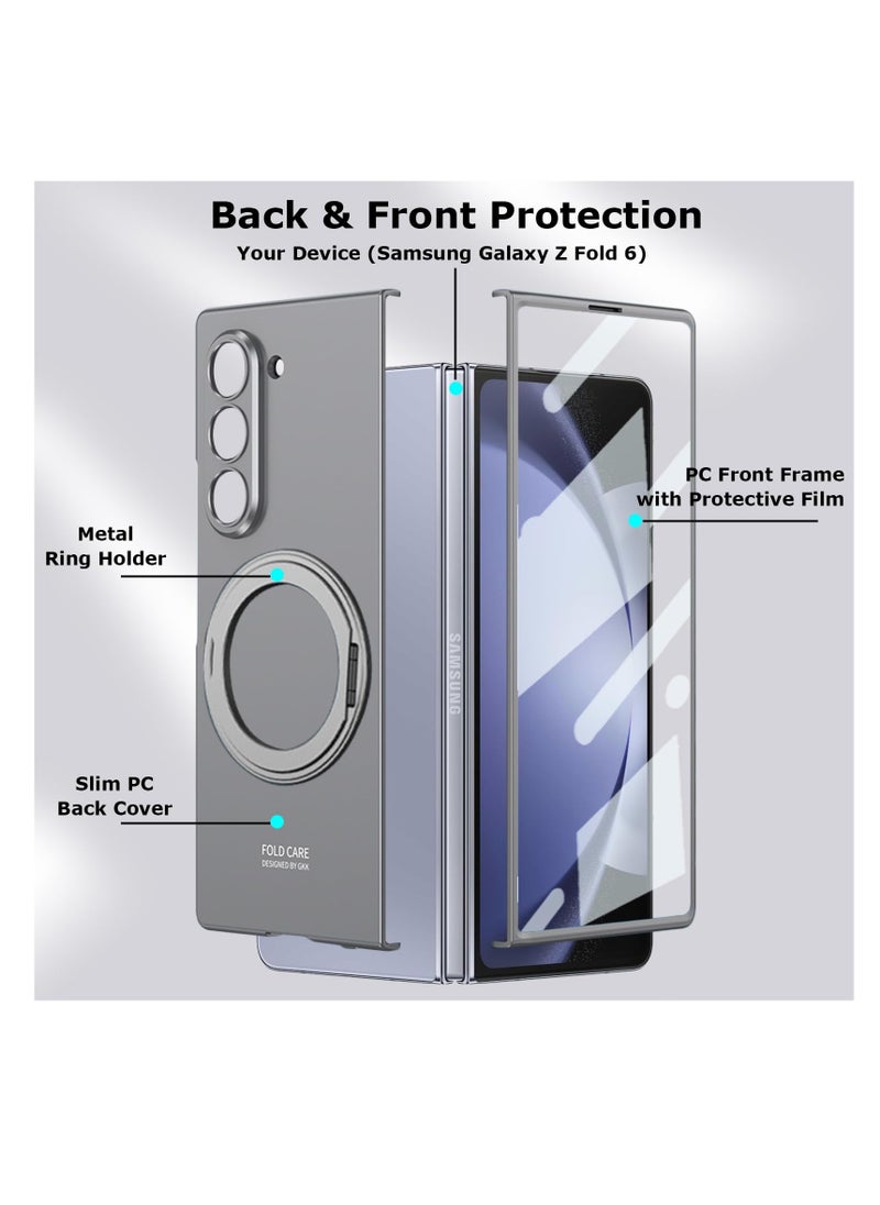 Aookay For Samsung Z Fold 6 2024 Case with Magnetic Ring Stand, Z Fold 6 Magnetic Protective Case with Built-in Screen Protector, Thin and Hard PC Protective Case for Z Fold 6 (Grey)  - Image 2
