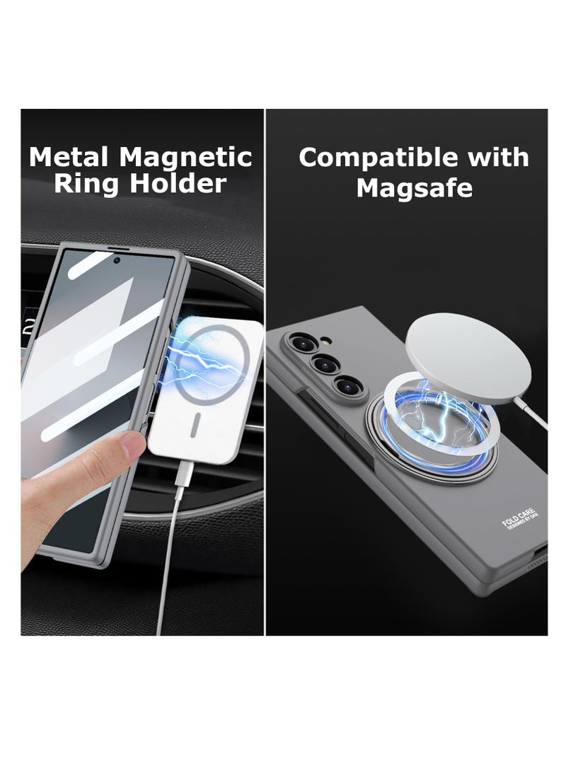 Aookay For Samsung Z Fold 6 2024 Case with Magnetic Ring Stand, Z Fold 6 Magnetic Protective Case with Built-in Screen Protector, Thin and Hard PC Protective Case for Z Fold 6 (Grey)  - Image 4