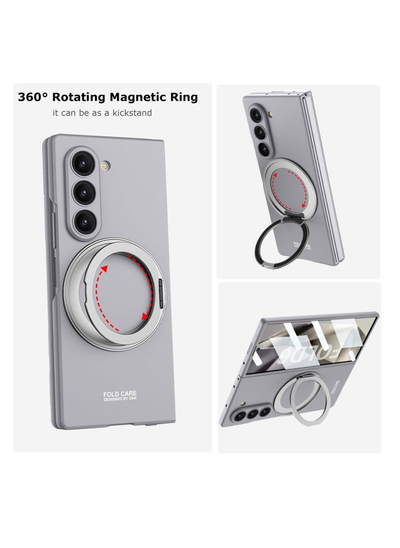 Aookay For Samsung Z Fold 6 2024 Case with Magnetic Ring Stand, Z Fold 6 Magnetic Protective Case with Built-in Screen Protector, Thin and Hard PC Protective Case for Z Fold 6 (Grey)  - Image 3