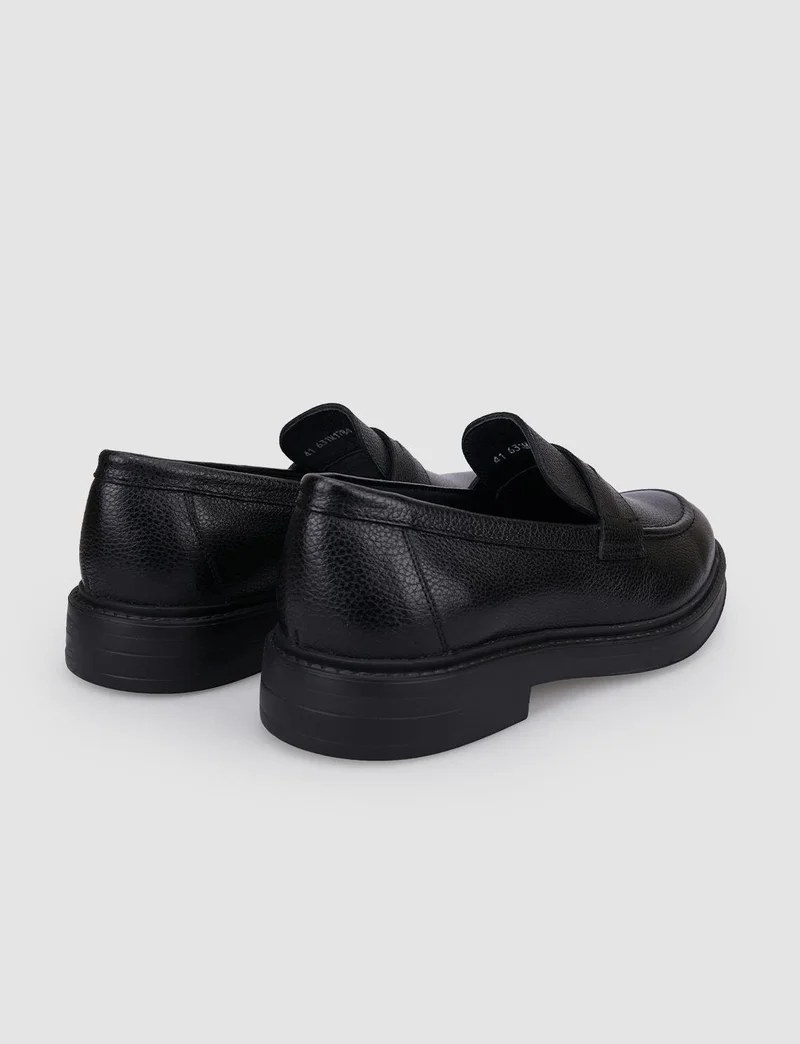 كاباني Leather Black Belt Detailed Men's Loafer