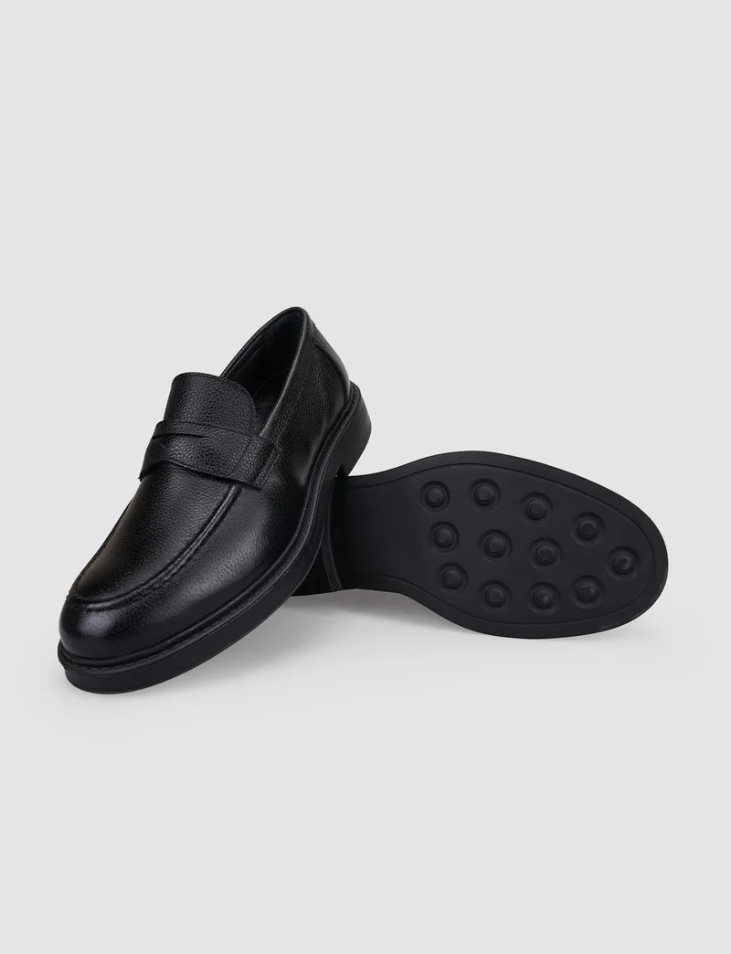 كاباني Leather Black Belt Detailed Men's Loafer