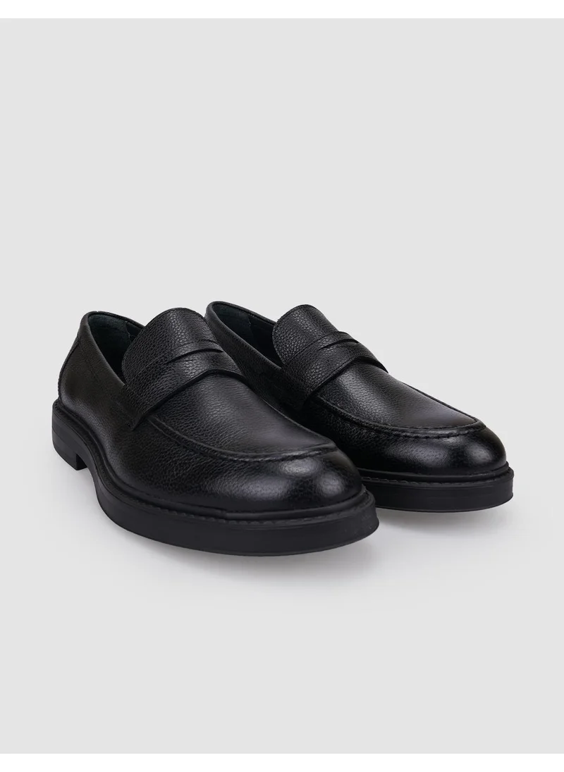 كاباني Leather Black Belt Detailed Men's Loafer