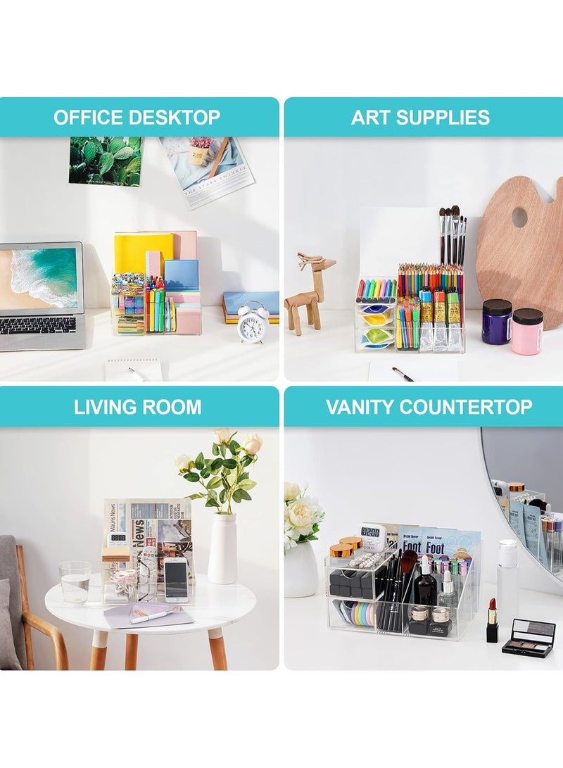 تي بي جي بي مكتب من الاكريليك من فيتفيتي، منظم اقلام شفاف للمكتب، منظم اقلام ثابت متعدد الوظائف، 8 مساحات تخزين مع درج، للمكتب/ ورق A4/ اللوازم الفنية - Image 4