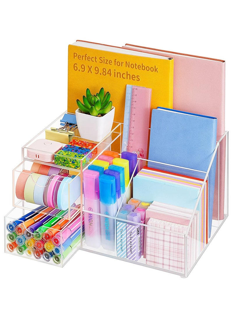 تي بي جي بي مكتب من الاكريليك من فيتفيتي، منظم اقلام شفاف للمكتب، منظم اقلام ثابت متعدد الوظائف، 8 مساحات تخزين مع درج، للمكتب/ ورق A4/ اللوازم الفنية - Image 1