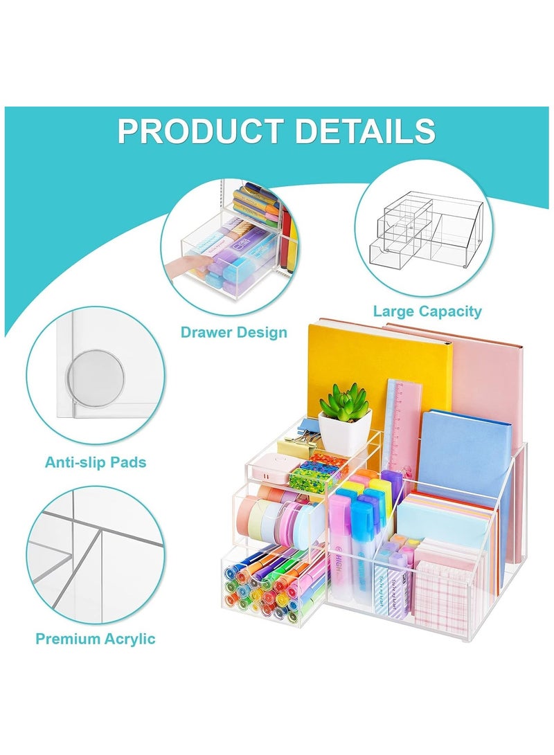 تي بي جي بي مكتب من الاكريليك من فيتفيتي، منظم اقلام شفاف للمكتب، منظم اقلام ثابت متعدد الوظائف، 8 مساحات تخزين مع درج، للمكتب/ ورق A4/ اللوازم الفنية - Image 3