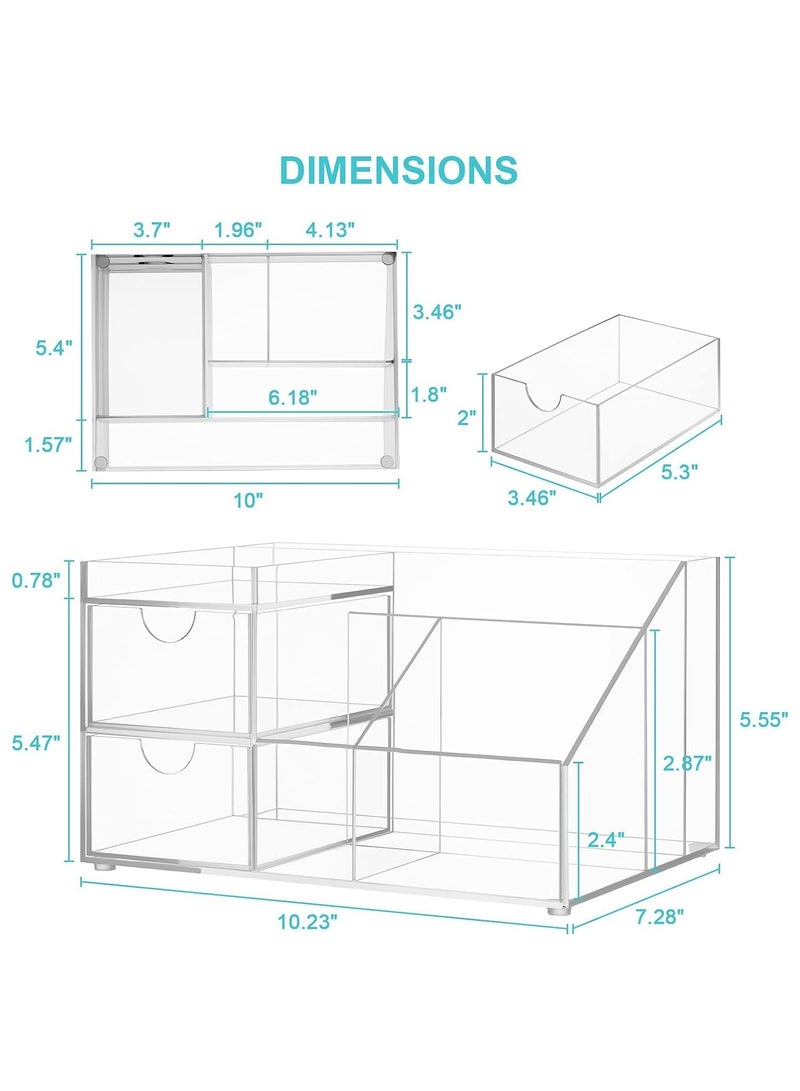تي بي جي بي مكتب من الاكريليك من فيتفيتي، منظم اقلام شفاف للمكتب، منظم اقلام ثابت متعدد الوظائف، 8 مساحات تخزين مع درج، للمكتب/ ورق A4/ اللوازم الفنية - Image 2