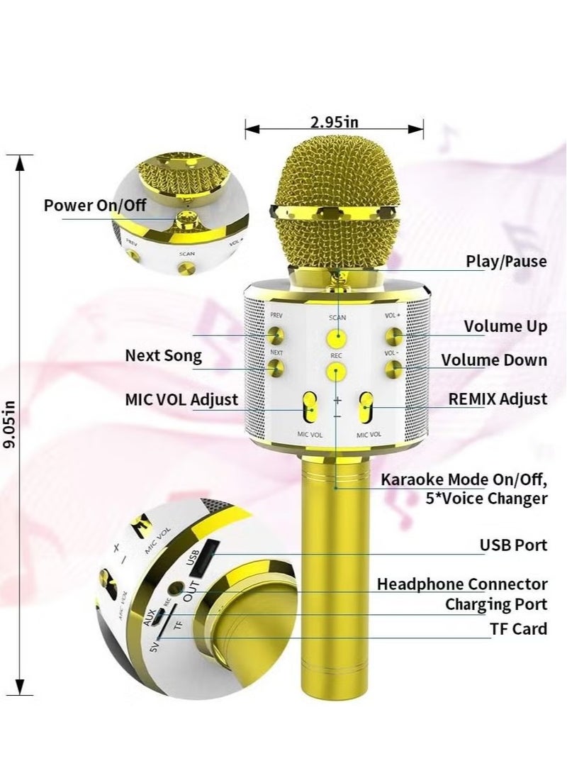 Wireless Bluetooth Karaoke Microphone,Rechargeable Kids Microphone Karaoke Machine,Professional Handheld Karaoke Mic Speaker Home KTV Kids Birthday Party - Best Gifts for Kids Adults (Gold) - Image 2