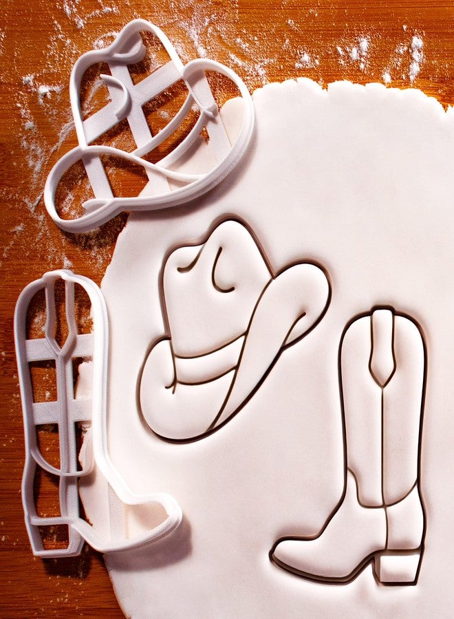 BAKERLOGY Set of 2 Cowboy Hat and Boot Cookie Cutters - Detailed Biscuit Cutter Design for Baking and Crafts, ideal on fondant, dough, clay - Image 2