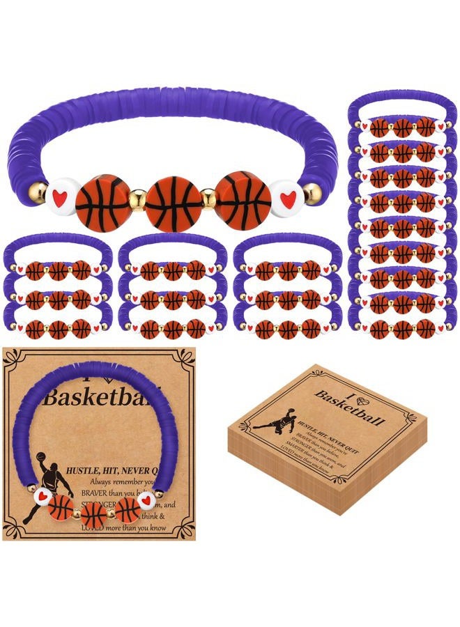 Ecation 20 Set Basketball Bracelets Basketball Gifts Sport Bracelets Team Gift Basketball Bead Bracelet with Inspirational Card for Sport Basketball Team Lovers Players Gifts, about 7.09 inches/ 18 cm - Image 1