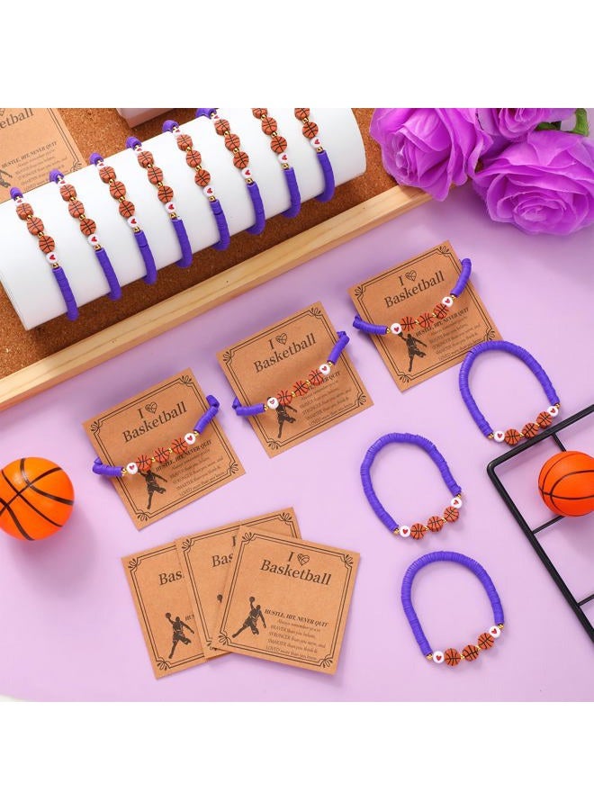 Ecation 20 Set Basketball Bracelets Basketball Gifts Sport Bracelets Team Gift Basketball Bead Bracelet with Inspirational Card for Sport Basketball Team Lovers Players Gifts, about 7.09 inches/ 18 cm - Image 2
