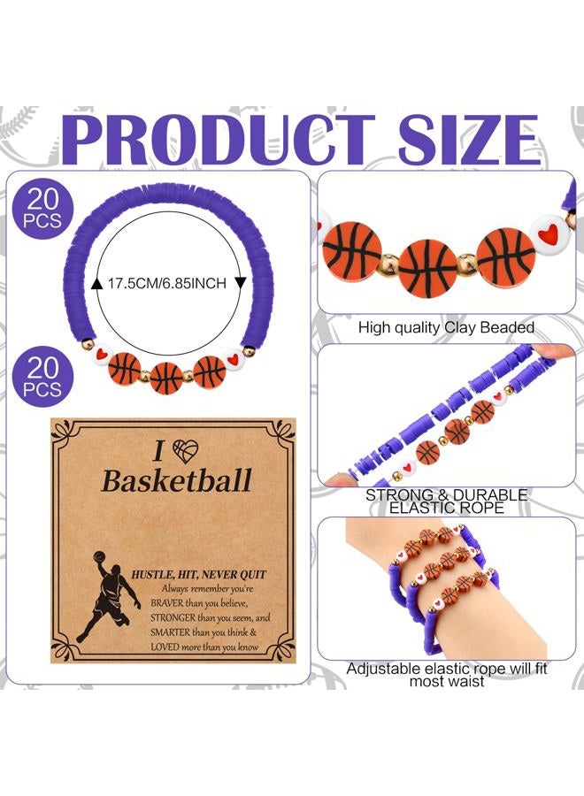 Ecation 20 Set Basketball Bracelets Basketball Gifts Sport Bracelets Team Gift Basketball Bead Bracelet with Inspirational Card for Sport Basketball Team Lovers Players Gifts, about 7.09 inches/ 18 cm - Image 3