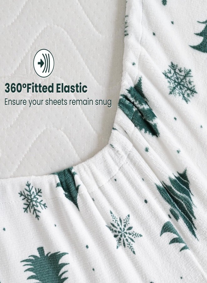 Viviland Micro Fleece Full Bed Sheet Set, Fuzzy Christmas Holiday Polar Fleece Fitted Sheets with 15" Deep Pocket, Warm Winter Sheets & Pillowcase Set, Green Deer Snowflake Printed Pattern - Image 3