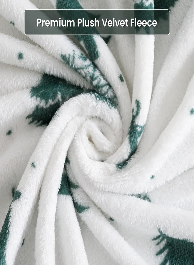 Viviland Micro Fleece Full Bed Sheet Set, Fuzzy Christmas Holiday Polar Fleece Fitted Sheets with 15" Deep Pocket, Warm Winter Sheets & Pillowcase Set, Green Deer Snowflake Printed Pattern - Image 4