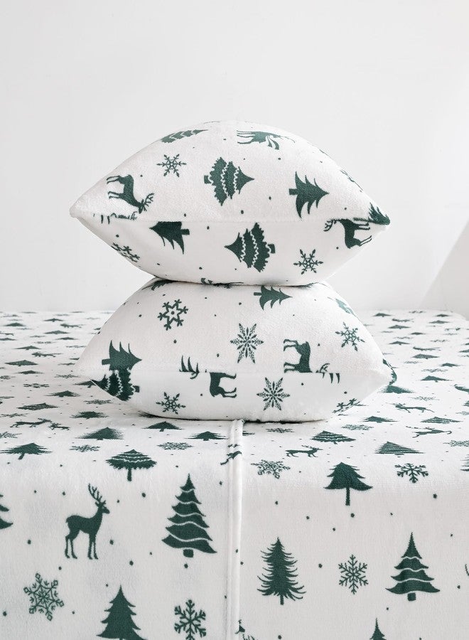 Viviland Micro Fleece Full Bed Sheet Set, Fuzzy Christmas Holiday Polar Fleece Fitted Sheets with 15" Deep Pocket, Warm Winter Sheets & Pillowcase Set, Green Deer Snowflake Printed Pattern - Image 5