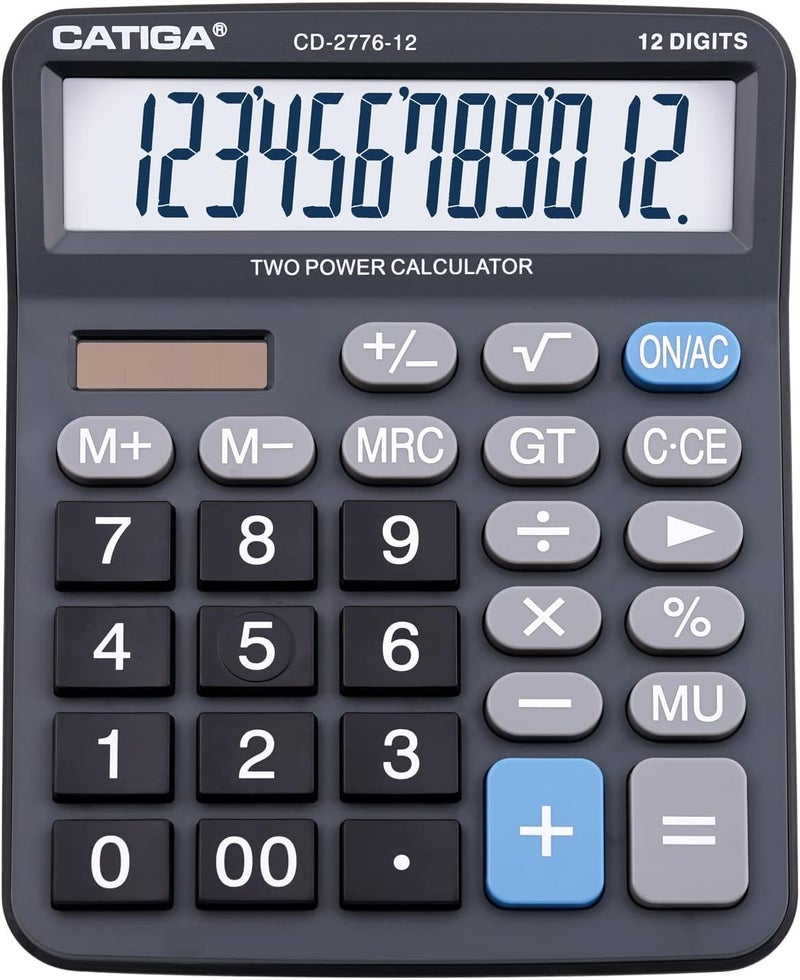 CATIGA Premium Commercial 12-Digit Large Desktop Calculator with Huge 5-Inch LCD Display Screen, Giant Responsive Buttons, Battery and Solar Powered, Perfect for Home/Office Accounting Finance Use, CD-2776 - Image 1