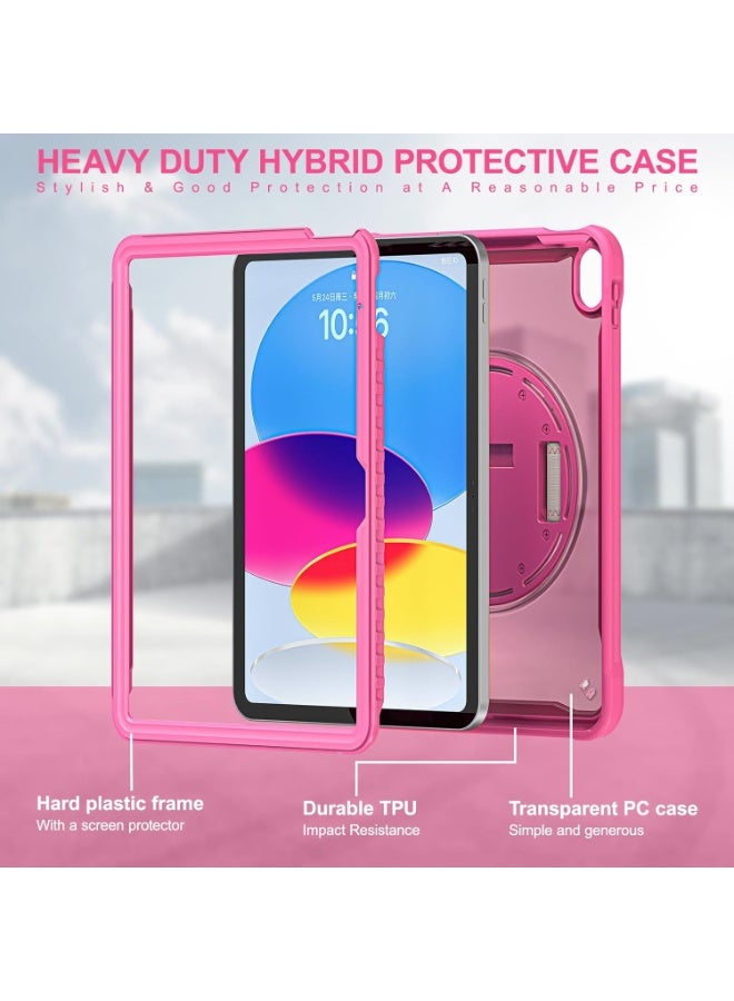 case for iPad (A16) 11th/10th Generation 11/10.9 inch 2025/2022,Rugged Shockproof Protective Cover with 360° Rotating Hand Strap/Stand,Screen Protector,Pencil Holder, pen, Pink - Image 4