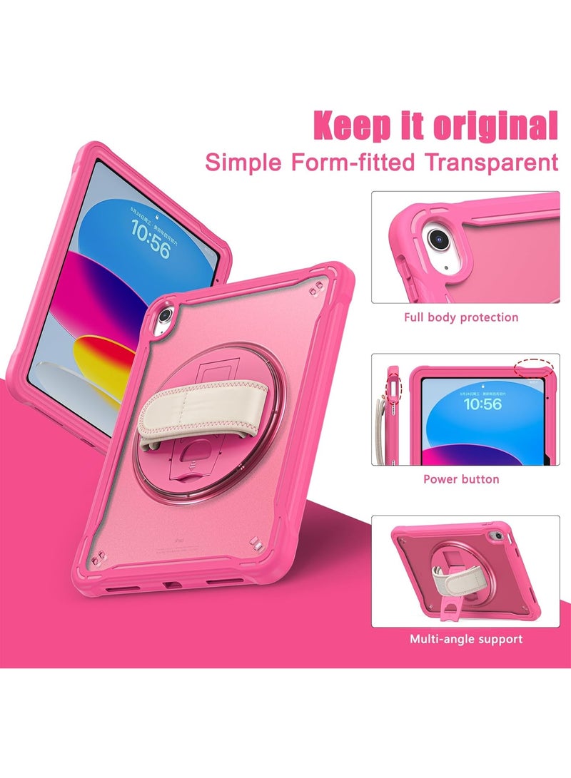case for iPad (A16) 11th/10th Generation 11/10.9 inch 2025/2022,Rugged Shockproof Protective Cover with 360° Rotating Hand Strap/Stand,Screen Protector,Pencil Holder, pen, Pink - Image 5