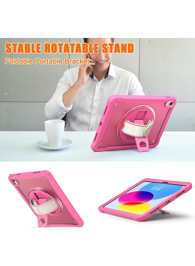 case for iPad (A16) 11th/10th Generation 11/10.9 inch 2025/2022,Rugged Shockproof Protective Cover with 360° Rotating Hand Strap/Stand,Screen Protector,Pencil Holder, pen, Pink - Image 3
