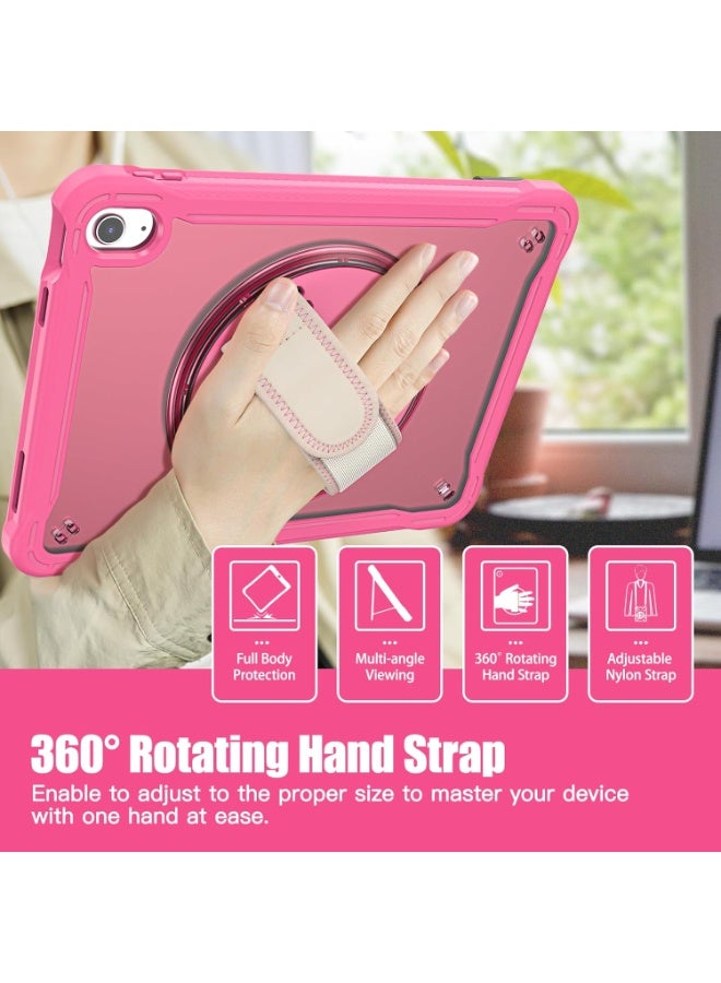 case for iPad (A16) 11th/10th Generation 11/10.9 inch 2025/2022,Rugged Shockproof Protective Cover with 360° Rotating Hand Strap/Stand,Screen Protector,Pencil Holder, pen, Pink - Image 2