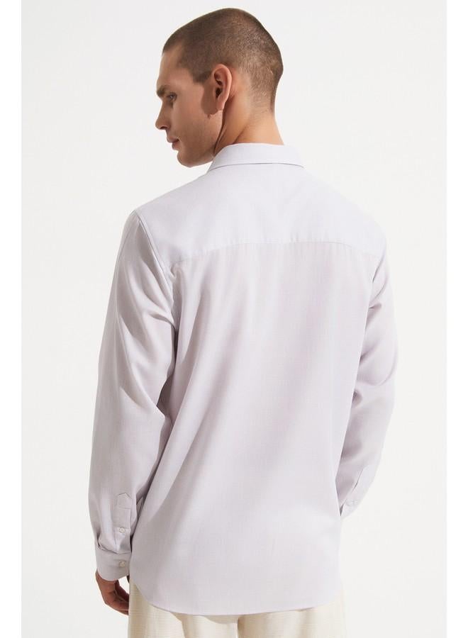 جون قميص رجالي بأكمام طويلة بقصة عادية، نسيج رمادي وأبيض - Image 5