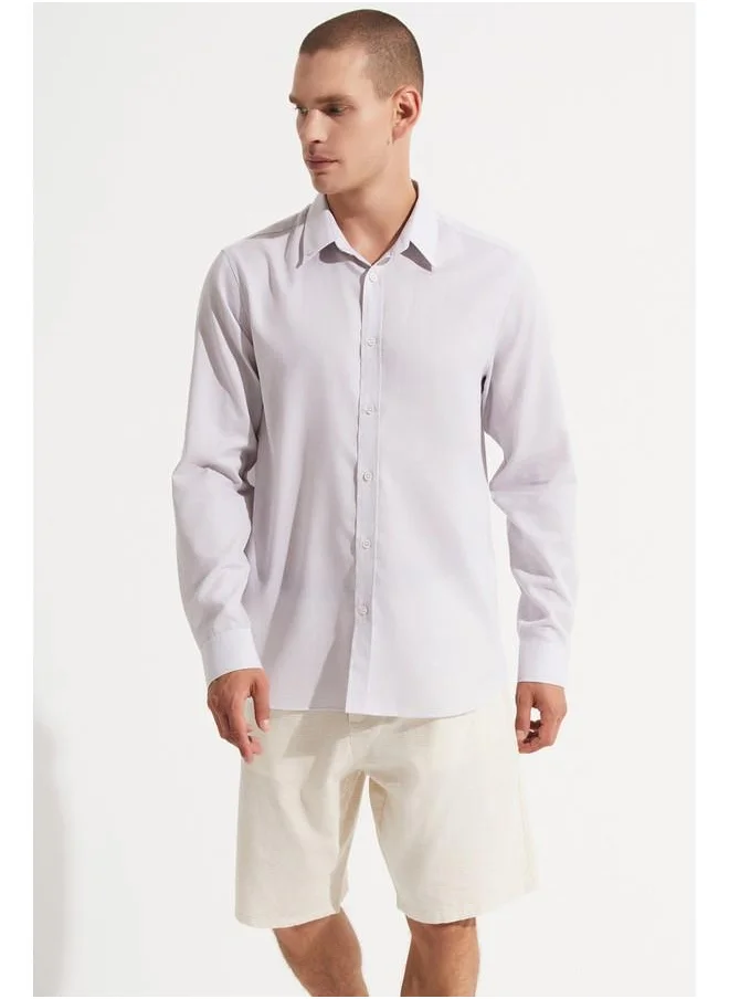 جون June Men Regular Fit Long Sleeve Textured Shirt Grey - White