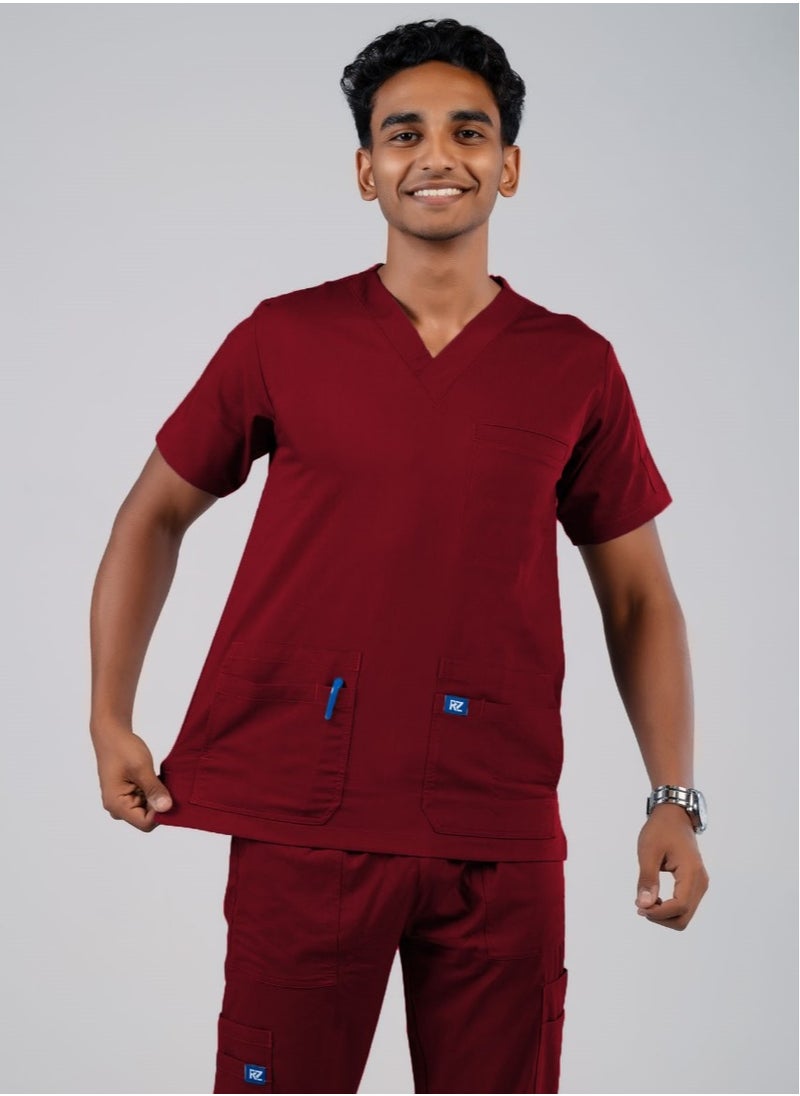 Scrub Comfortable Lycra Wine fabric with many pockets is meticulously crafted to retain its color without fading with repeated washing - pzsku/Z4E009684EC44F6E6B05FZ/45/_/1722934740/255485ec-9f18-42b4-9911-a34567a0e079