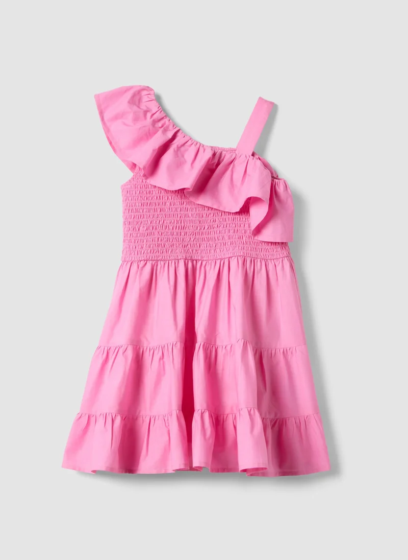 او في اس OVS Girls' Pink Sleeveless Pure Cotton Dress With Ruffle Detail