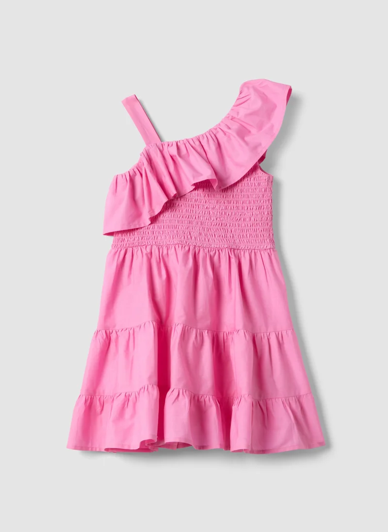 او في اس OVS Girls' Pink Sleeveless Pure Cotton Dress With Ruffle Detail