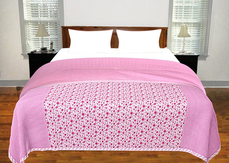 Kuber Industries Flower Printed Double Bed Size Reversible Super Soft Lightweight AC Dohar,90"x100" (Pink)-HS_38_KUBMART21319 - Image 1