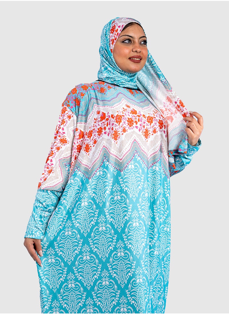 ARTLOOK - Women's abaya with a distinctive multi-colored design - loose and wide - with a hijab - Image 1