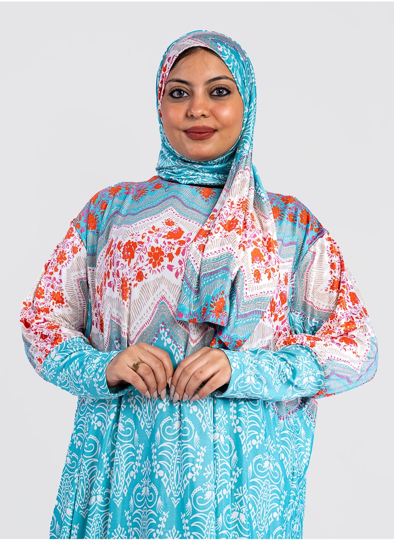 ARTLOOK - Women's abaya with a distinctive multi-colored design - loose and wide - with a hijab - Image 1