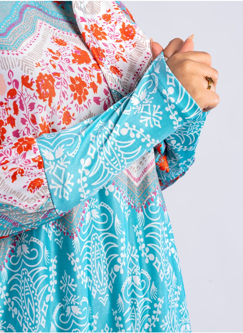ARTLOOK - Women's abaya with a distinctive multi-colored design - loose and wide - with a hijab - Image 1
