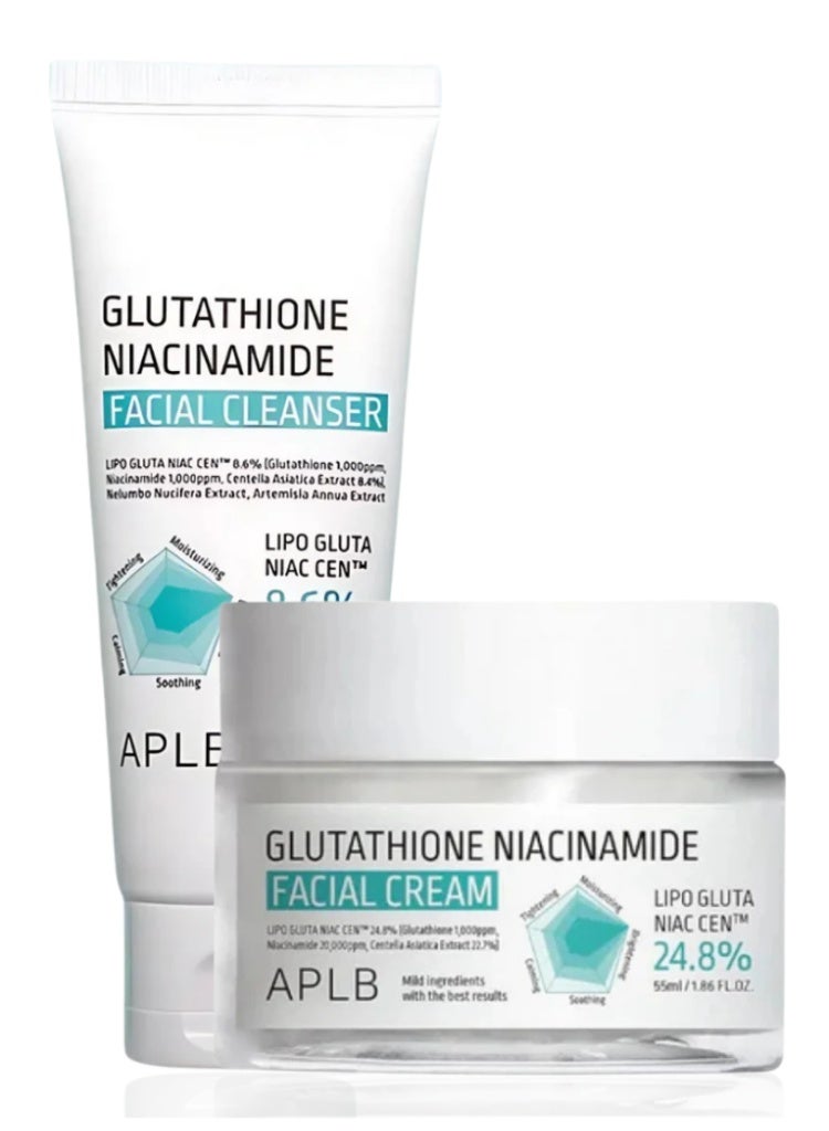 APLB Dark Spots & Uneven Skin Tone Solution – APLB Glutathione & Niacinamide Brightening Cleanser + Cream Duo for Clear, Radiant Skin - Image 1