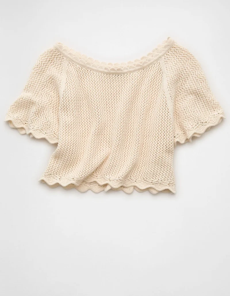 American Eagle  AE Off-the-Shoulder Crochet Tee for Women | Best Price UAE
