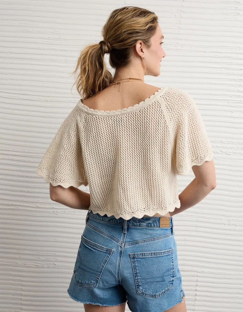 American Eagle AE Off-the-Shoulder Crochet Tee