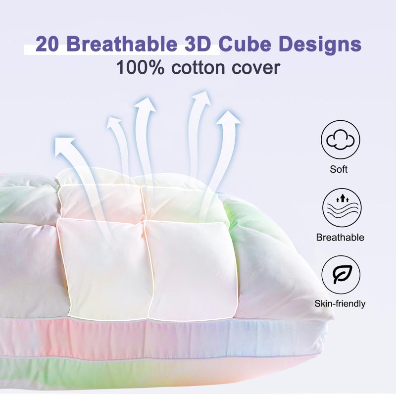 YOUR MOON Soft Pillows for Sleeping, Support Bed Pillows, Fluffy Down Alternative Pillow, Luxury Hotel Gel Pillows for Side Sleeping Standard Size (Rainbow) - Image 3