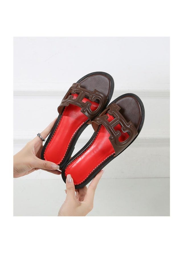 NIBEMINENT Women's Sandals  Summer Retro Slippers  Low Heel Leather Casual Open Toe Outdoor Slippers Beach Shoes  - Image 2