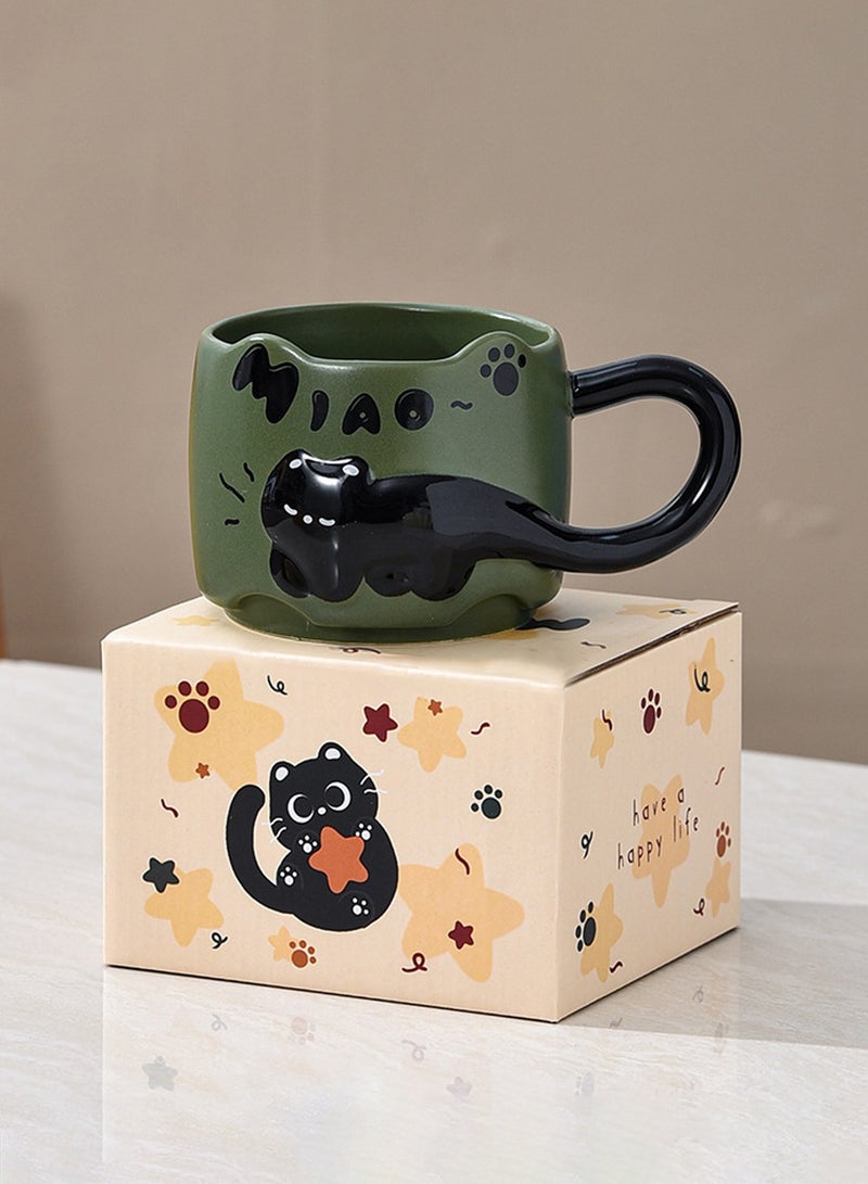 Ceramic Mug, Cute Little Black Cat, For Coffee Tea Cold Drinks, Microwave & Dishwasher Safe, 380Ml - Image 1