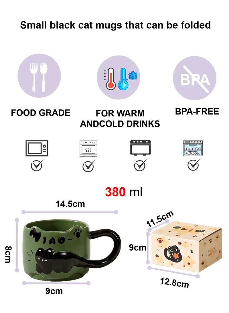 Ceramic Mug, Cute Little Black Cat, For Coffee Tea Cold Drinks, Microwave & Dishwasher Safe, 380Ml - Image 2