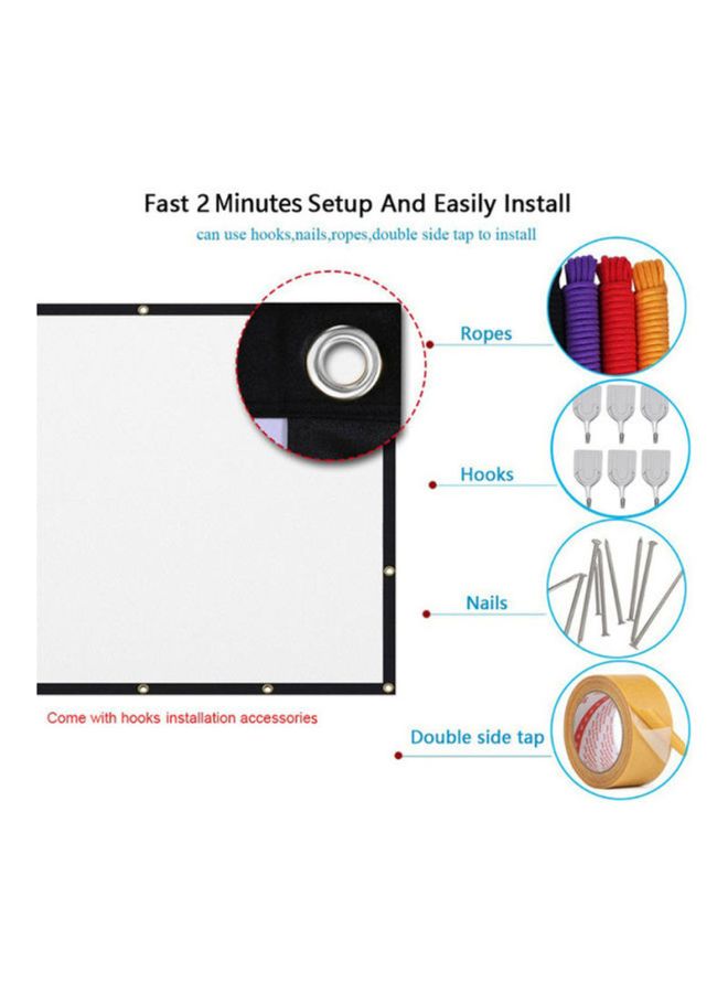 84-Inch Office HD Curtain For Projector Video With Hooks White/Black - Image 3