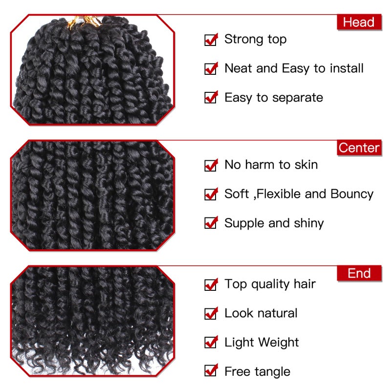 Xtrend 8 Packs Passion Twist Crochet Hair 10 Inch Pre Twisted Natural Black Passion Twist Hair,Pre-looped Crochet Braids Hair For Women Bohemian Synthetic Passion Braiding Hair Extension (8packs, 1B#) - Image 3