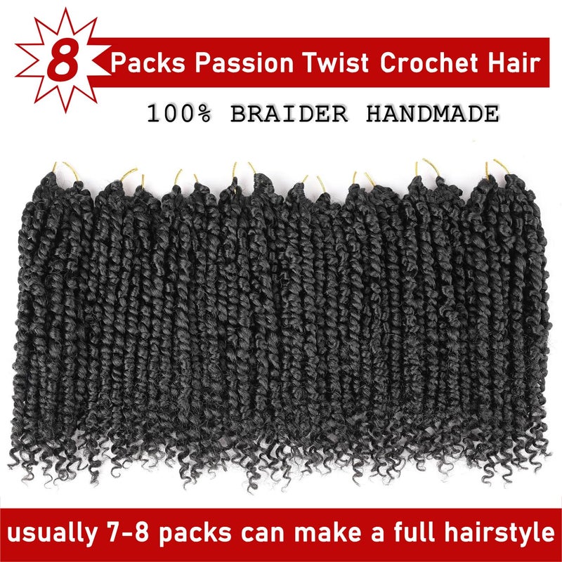 Xtrend 8 Packs Passion Twist Crochet Hair 10 Inch Pre Twisted Natural Black Passion Twist Hair,Pre-looped Crochet Braids Hair For Women Bohemian Synthetic Passion Braiding Hair Extension (8packs, 1B#) - Image 4