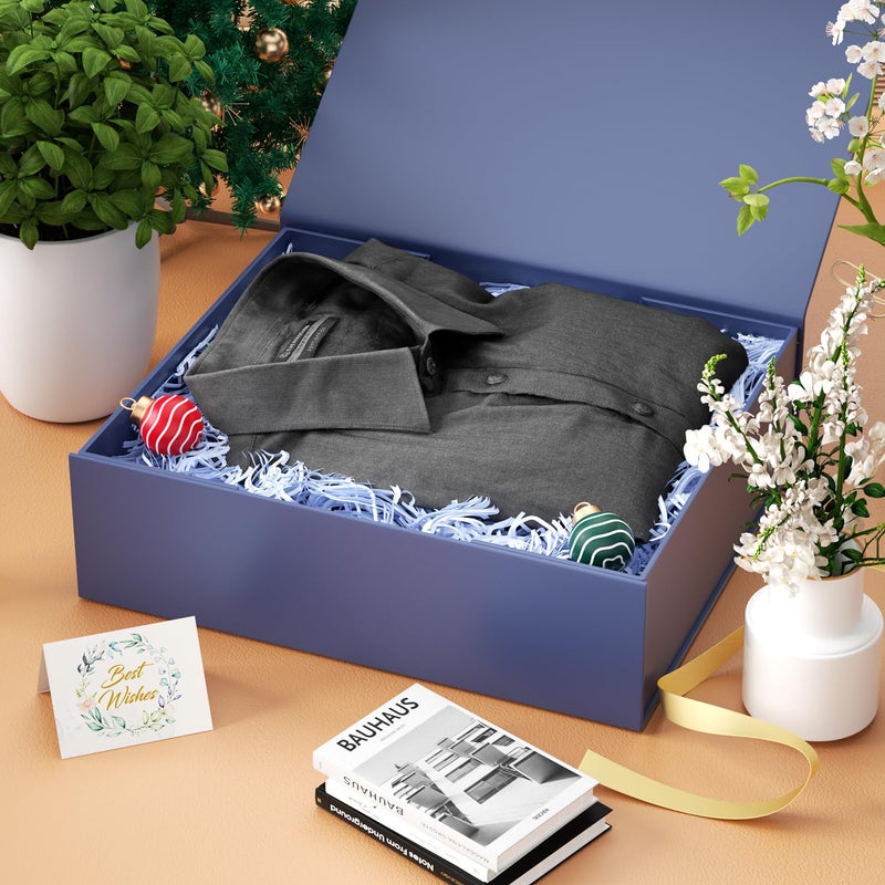 PSHVYM Gift Boxes with Lids, 11.5x7.8x3 In Gentleman Blue Gift Box for Presents Magnetic Closure for T-Shirts, Gloves, Scarves, Books, Baby Clothes, Robes Clothing Gift Wrap, Contains Card, Ribbon - Image 5