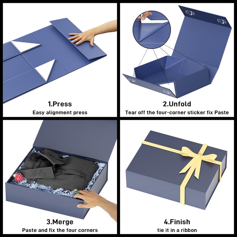 PSHVYM Gift Boxes with Lids, 11.5x7.8x3 In Gentleman Blue Gift Box for Presents Magnetic Closure for T-Shirts, Gloves, Scarves, Books, Baby Clothes, Robes Clothing Gift Wrap, Contains Card, Ribbon - Image 4