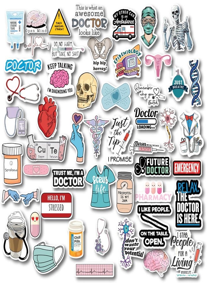 D2C Medical & Nursing Stickers Pack of 56 - Doctor, Nurse, Healthcare Theme Vinyl Stickers for Laptops, Water Bottles, & Scrapbook - Fun & Inspiring Healthcare Sticker Set - Image 1
