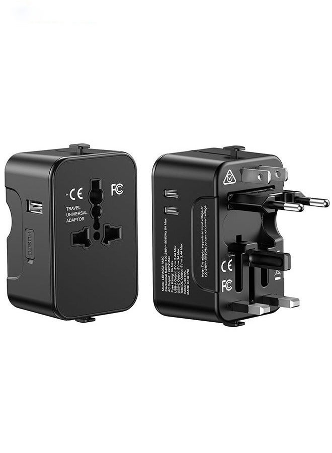 Universal Travel Adapter Worldwide, Travel Plug Adapter Worldwide International Travel Adapter With 2 USB-C1 USB-A, World Travel Adaptor All in One Universal Charger Power Adapter for EU US UK AU