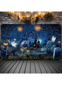 Irenare Halloween Decoration Backdrop, Spooky Forest Scary Cemetery Horror Pumpkins Graveyard Backdrop Haunted House Banner Photography Background For Adult Halloween Party Decor, 72.8 X 43.3 Inch  - Image 1