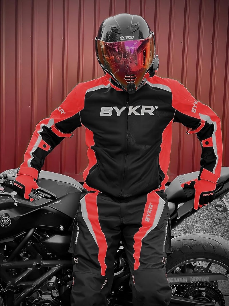BYKR سروال دراجة نارية BYKR للرجال والنساء - سروال كورودورا مدرع للاندورو، ATV، والرياضات المزدوجة - أحمر - 34W x 30L - Image 4