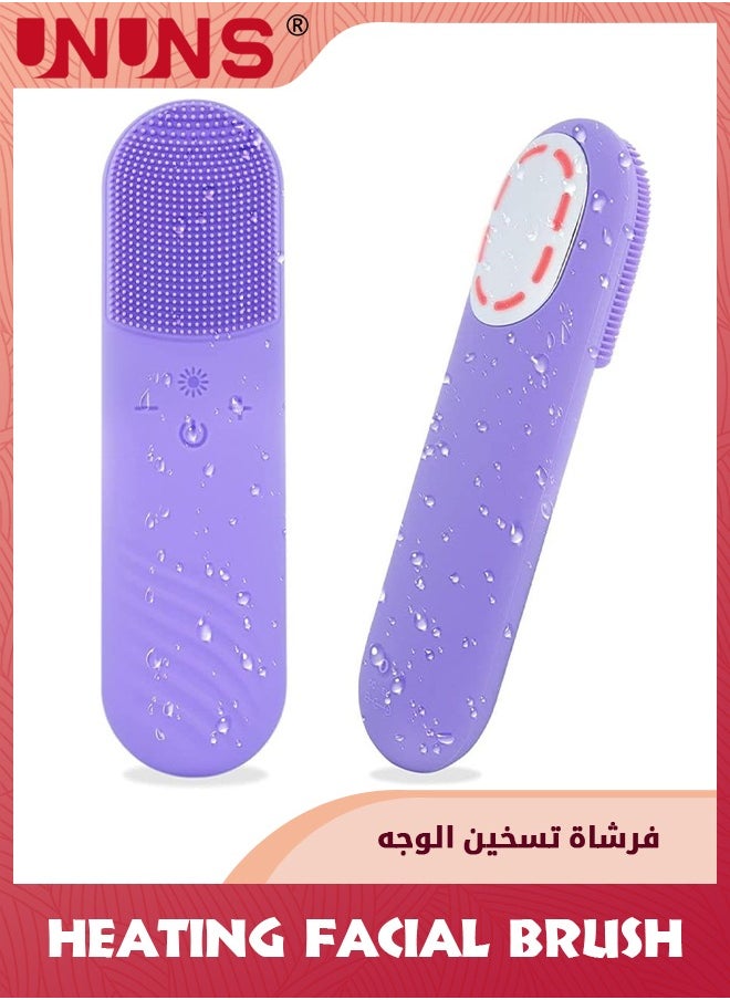 UNUNS - Sonic Facial Cleansing Brush,Power Face Scrubber With 5 Speed Modes,Waterproof 3 in 1 Anion Import With 45℃ Heating Massage,USB Rechargeable Silicone Face Brush,Purple - Image 1